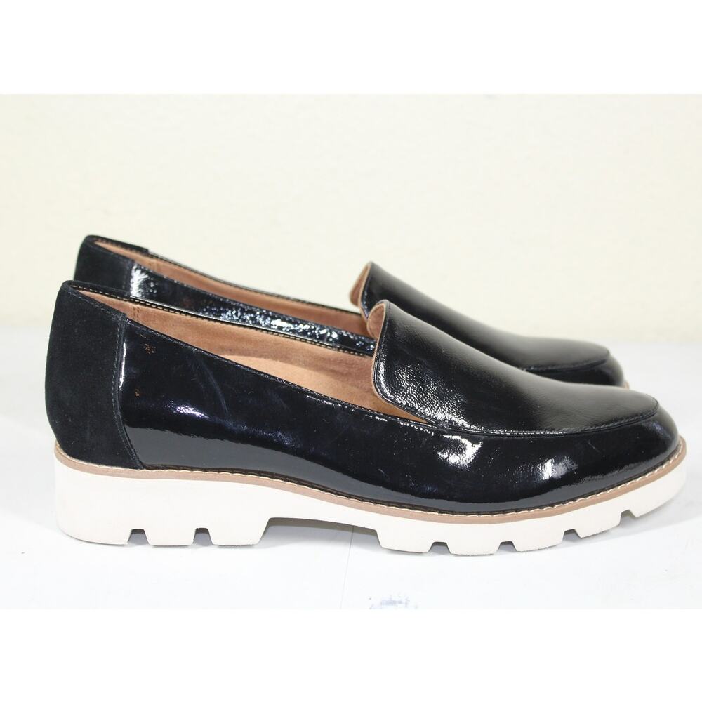 Vionic Black Patent & Suede Lug Sole Loafers